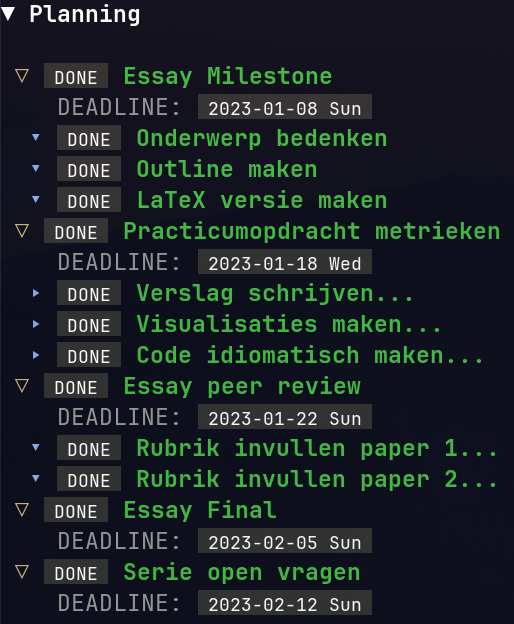 Figure 2: Een simpele planning om bij te houden of ik op schema zit